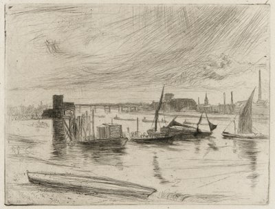 Early Morning, Battersea, 1861 (drypoint på papir) af James Abbott McNeill Whistler